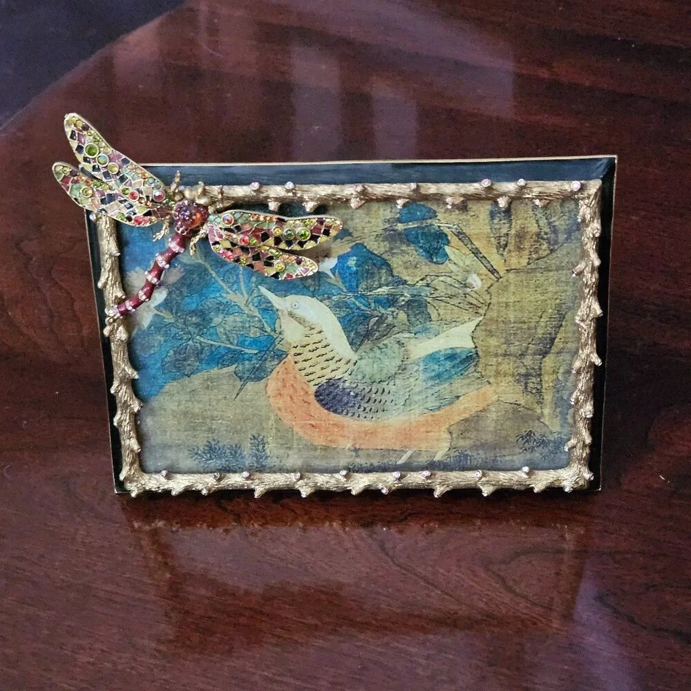 RARE JAY STRONGWATER CASSANDRA DRAGONFLY FLORA & FAUNA ENAMEL CRYSTAL FRAME